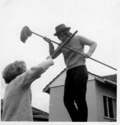 1965 Lois in the backyard at Fawkner - Lois has the high ground
