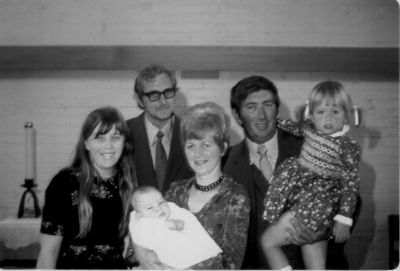 1971 Geoffrey Millard's baptism - Sue and John Millard with Belinda (as a baby) and godmother Lois
