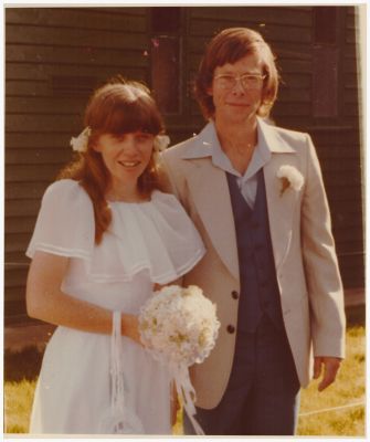 1978-12-23 Our wedding
Lois and I after our wedding -with the beautiful backdrop of the old hall at St Linus Church in Merlynston
