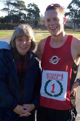 2006-06-25 Lois with Chris after the Victorian 20km walk at Middle Park
