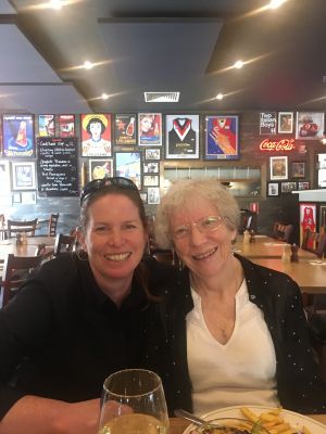 2019-12 Lois with her niece Nikki at Essendon Fields
It's amazing the people you run into. Lois was at lunch at Essendon Fields just before Christmas in 2019 and who should be there at a separate function than her niece Nikki.
