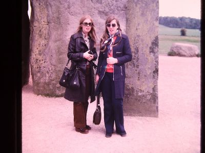 1973 Lois with Kath Janicker at Stonehenge
A year after Lois and Kath arrived in London, Kath’s sister Jenny joined them. Now a threesome, they trunded all over England, Ireland, Scotland and Wales in Lois’ little Morris Minor, availing themselves of whatever holidays were available.
