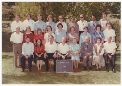 1978 Lois as part of the staff at St Bernard's College in Essendon
Lois, along with fellow Braemar teacher Marg Brickhill, signed on at St Bernard’s College in West Essendon, a Catholic boys school for the start of the 1978 school year. She was certainly garnering a wide variety of teaching jobs! As usual, her load included Y11 and Y12 Accounting, along with Y11 Econmics. Lois was now a senior teacher and her teaching duties reflected her seniority, albeit still relatively young There she met her Tim, a romance blossomed and they were married at St Linus Church in Merlynston on 23rd December 1978.
