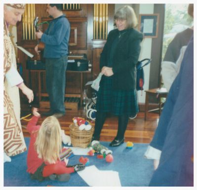 2000 Lois helps with the Sunday School activity at the back of the church
