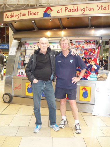 Tim anad Barry at Paddington Station in London