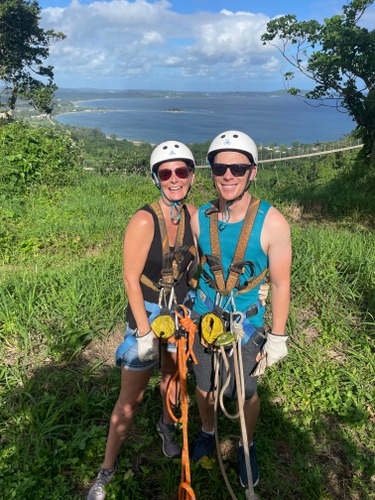 2023 Chris and Amie going tree top rope climbing In Vanuatu