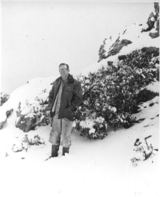 1958 Erik Gunnar Erickson when working at the Mt Lyall copper mine in Queenstown,Tasmania
In 1958, Erik Gunnar Erickson spent one year working as a diamond driller at the Mt Lyall copper mine in Queenstown, Tasmania. Life was tough and dangerous. One of his fortnightly jobs was to drive down from the mining area to Burnie and collect the company payroll. On one occasion when he did not return, a full search found him badly injured at the bottom of a steep gully - his 4 wheel drive had left the road. Major surgery followed and he carried a steel plate in his skull from then on.

