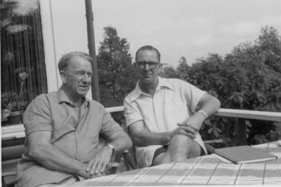 1960 - Erik Gunnar Erickson with older brother Erik Gustav in Sweden
Erik Gunnar's family in Sweden had unsuccessfully tried to trace him after the second world war. Although his wife urged him on many occasions to renew his Swedish links, it was not until 1960 that Gunnar finally made the move, contacted his brother and sisters and travelled home.
